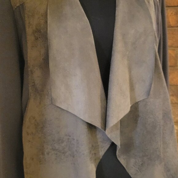 Women's Brown Dual Fabric - Open Draped Front Light Jacket - Picture 1 of 7